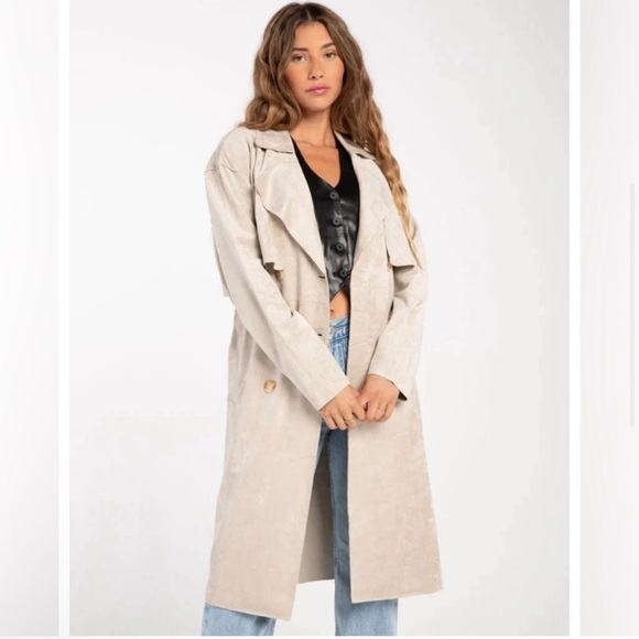 Free People x Blank NYC Vegan Suede Trench Coat Size Medium - Picture 1 of 12